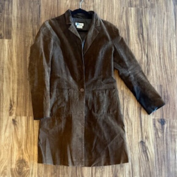 Long Brown Suede Jacket Coat - Picture 1 of 10